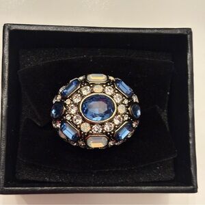 Heidi Daus Blue and Clear Crystal Cocktail Ring